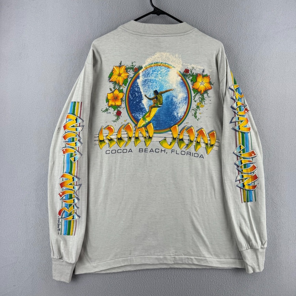 Vintage Ron Jon Surf Shop Shirt Mens XL Long Sleeve Pocket Tee 80s Cotton USA
